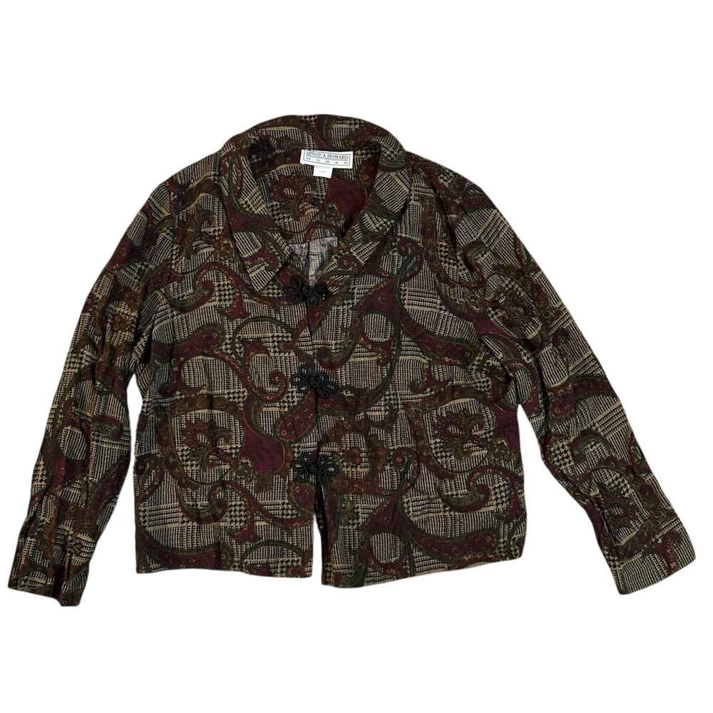 Vintage Tapestry Jacket Womens 16 Black Red Poet Academia Preppy Professor